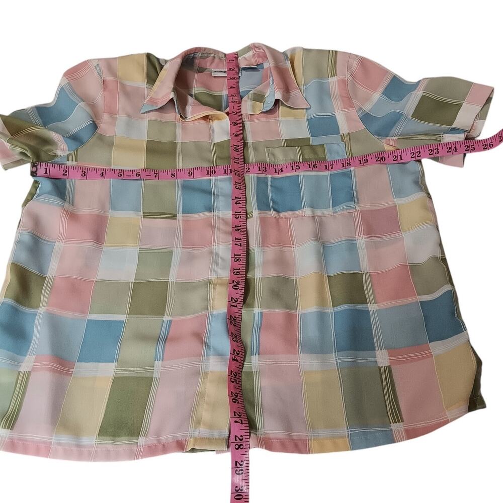 VINTAGE ALFRED DUNNER Preppy Pastel Top Blouse Shirt‎ Size 16 Squares Colorful - Picture 4 of 7
